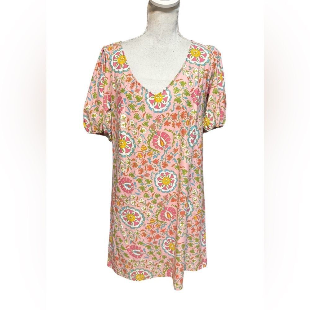 Smith & Quinn Pastel Pink Floral Paisley Puff Short Sleeve Mini Dress Sz L